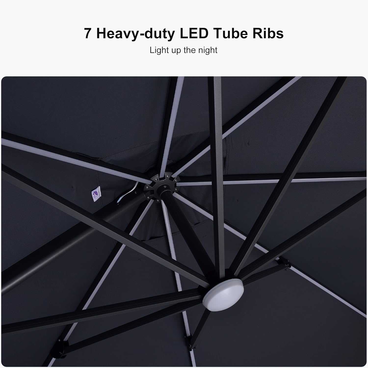 PURPLE LEAF 10 Feet Patio Umbrella Outdoor Cantilever Solar Powered LED Square Umbrella Aluminum Offset Umbrella with 360-degree Rotation for Garden Deck Pool Patio, Grey