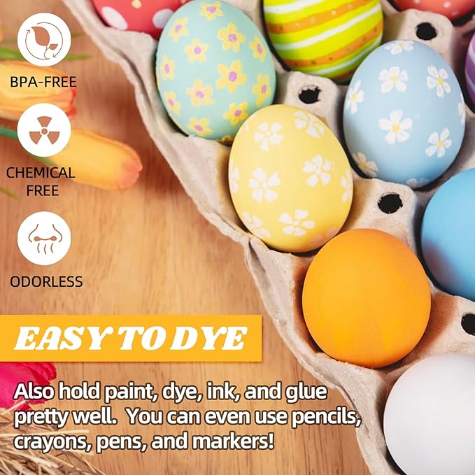 CALPALMY 24 Pieces Hyper-Realistic White Wooden Eggs - 2 Dozen Fake Easter Eggs for Painting, Decorating, Crafting, Pretend Play, Simulation Toys, Fake Food, Nest Box Training