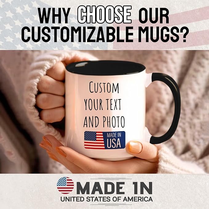 Ship Next Day Custom Mug Design Your Own Photo Text Personalized Picture Gifts for Women Men Customized Gifts Idea Personalized Coffee Mugs 15oz Black Handle