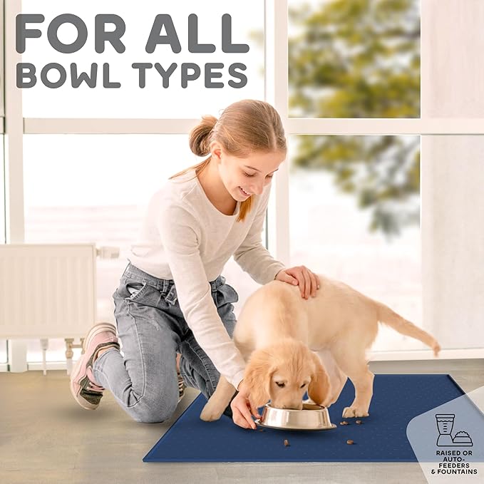 Dog Food Mat - 28x18” Large Silicone Stove Top Protector, Silicone Pet Feeding Mat, Raised Edges Dog Mat for Food and Water Prevent Spill, Waterproof Cat Placemats Protect Floors, Easy Clean Bowl