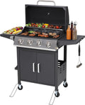 4-Burner Propane Gas Grill, Stainless Steel BBQ with 40,000 BTU, Foldable Side Shelves, Porcelain-Coated Grates, Ideal for Patio & Backyard Cooking (4 Burner)