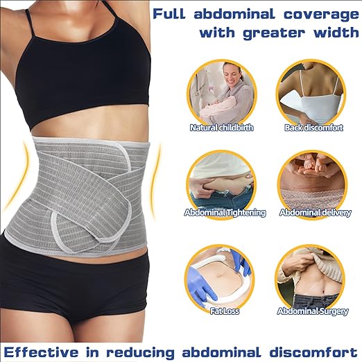Postpartum Belly Band Wrap Back Support Natural Delivery Control Shapewear Binder Support Belt Girdle Women Tummy Control Waist Recovery Bamboo Charcoal Fiber (S Grey)