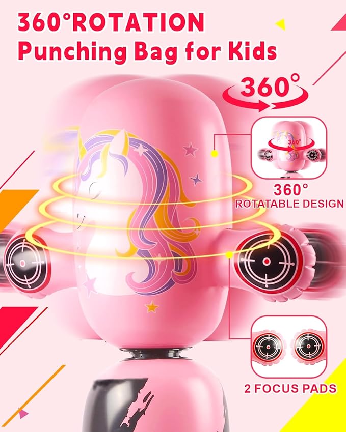 Punching Bag for Kids,New Upgraded 360°Rotating Kids Punching Bag,Inflatable Boxing Bag Toy for Boys Girls, Christmas Birthday Gift for Kids Age 3-12