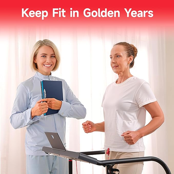 Yesoul Walking Treadmill for Seniors with Long Handrails – 4 Major Safety Protections, Emergency Stop Button, Treadmill for Home 300 lbs Capacity, Recovery Walking Machine with LED Display
