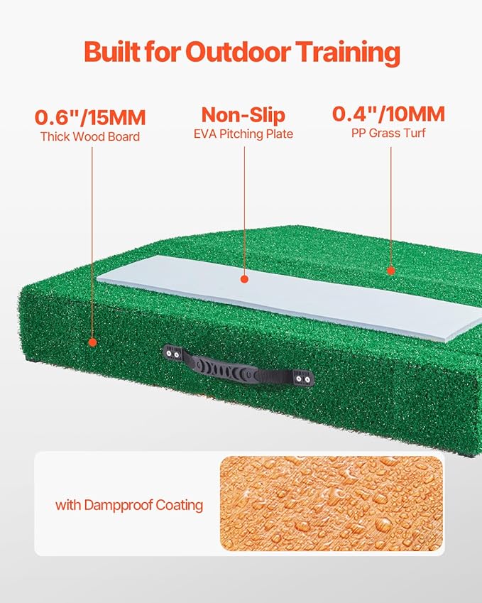 VEVOR Pitching Mound, Baseball Game Mound, Indoor/Outdoor Pitching Practice and Training Equipment, Softball Pitching Aids with Antifade Turf and Pitching Rubber