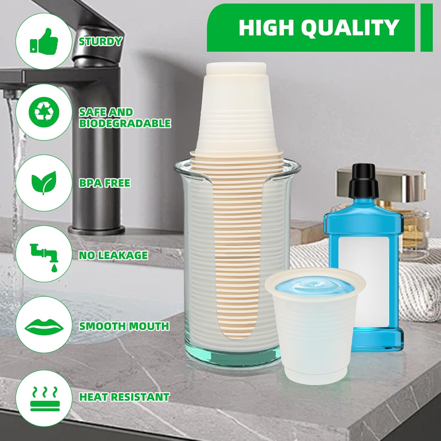 3 oz Compostable Disposable Bathroom Mouthwash&Rinse Cups,100pcs Small Snack Cups for Kids,Mini Drinking Cups for Party,Office, Picnic, BBQ