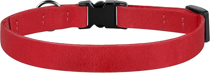 Breakaway Cat Collar Leather with Removable Bell - 13 Colors Available - Soft Adjustable Girl Boy Safety Lightweight Pet Kitten Collars Pink Brown Blue Green Red Orange Black (Red)