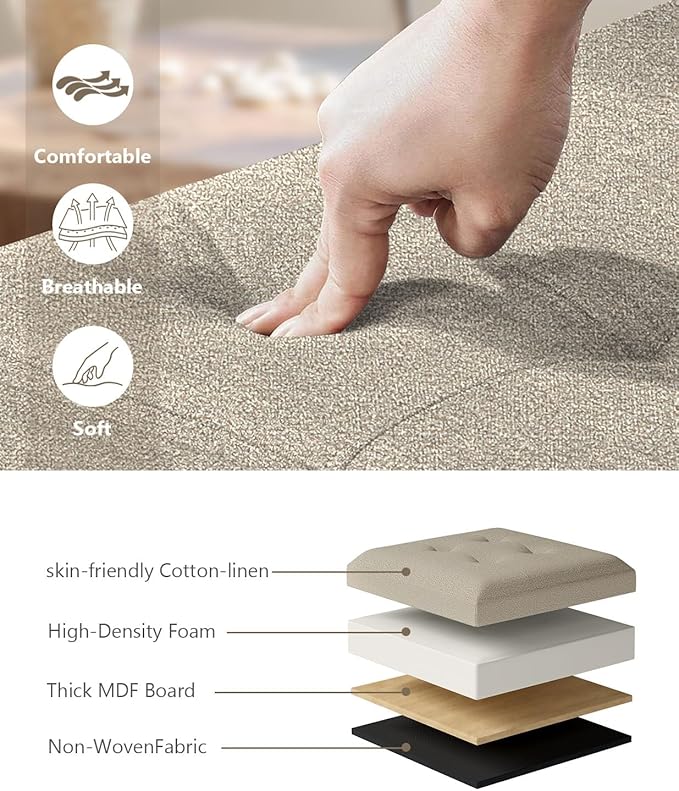 15 Inches Small Folding Storage Ottoman Cube, Storage Footrest, Foot Rest Stool, for Living Room, Bedroom, Dorm, Hallway, Entryway, Sandy Beige