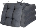 Aoodor 19" x 19" x 5" Tufted Outdoor Chair Cushions, Water Resistant & Fade Resistant Polyester Dining Chair Pads with 2 Straps for Patio Furniture, Set of 4