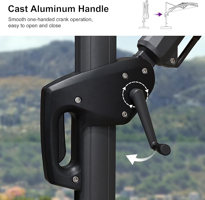 PURPLE LEAF 9.8' X 9.8' Tilting Patio Umbrella with Base Outdoor Cantilever Swivel Square Umbrella with Tilt Aluminum Offset Umbrella with 360-degree Rotation for Garden Deck Pool Patio Navy