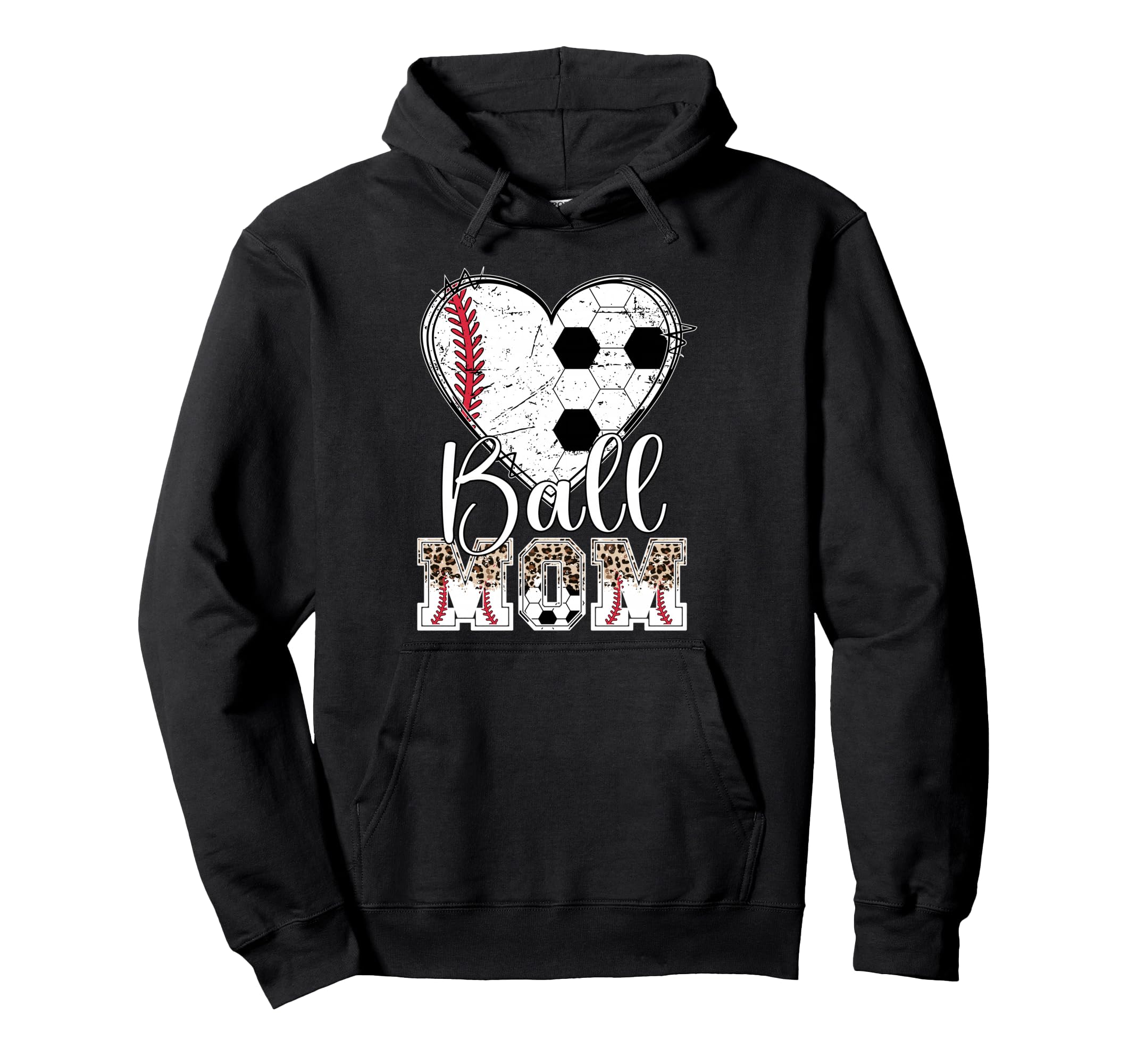 Ball Mom Heart Soccer Baseball Mom Hoodie - Graphic Print Men Women