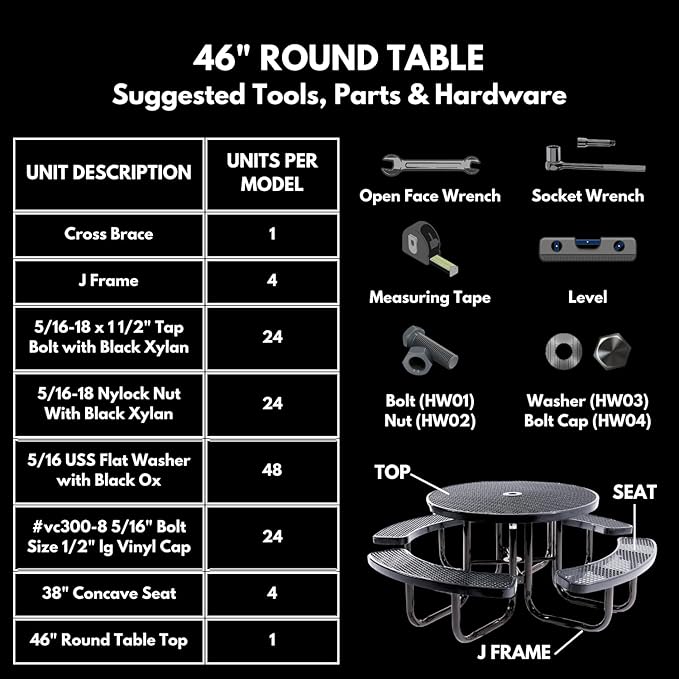Heavy-Duty Portable Outdoor Kids Table with Umbrella Hole, Expanded Metal Kids Picnic Table, Commercial-Grade, Made in America (46 in, Round, Childrens, Textured Grey)