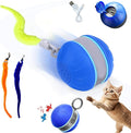 Interactive Cat Toys for Indoor Cats with 3 Mouse Tails,Electric Cat Ball Toy with Bird Chirping Sounds,Automatic Spinning Moving,300mAh Long Endurance Type-C Rechargeable,Pet Cat Supplies (Blue)