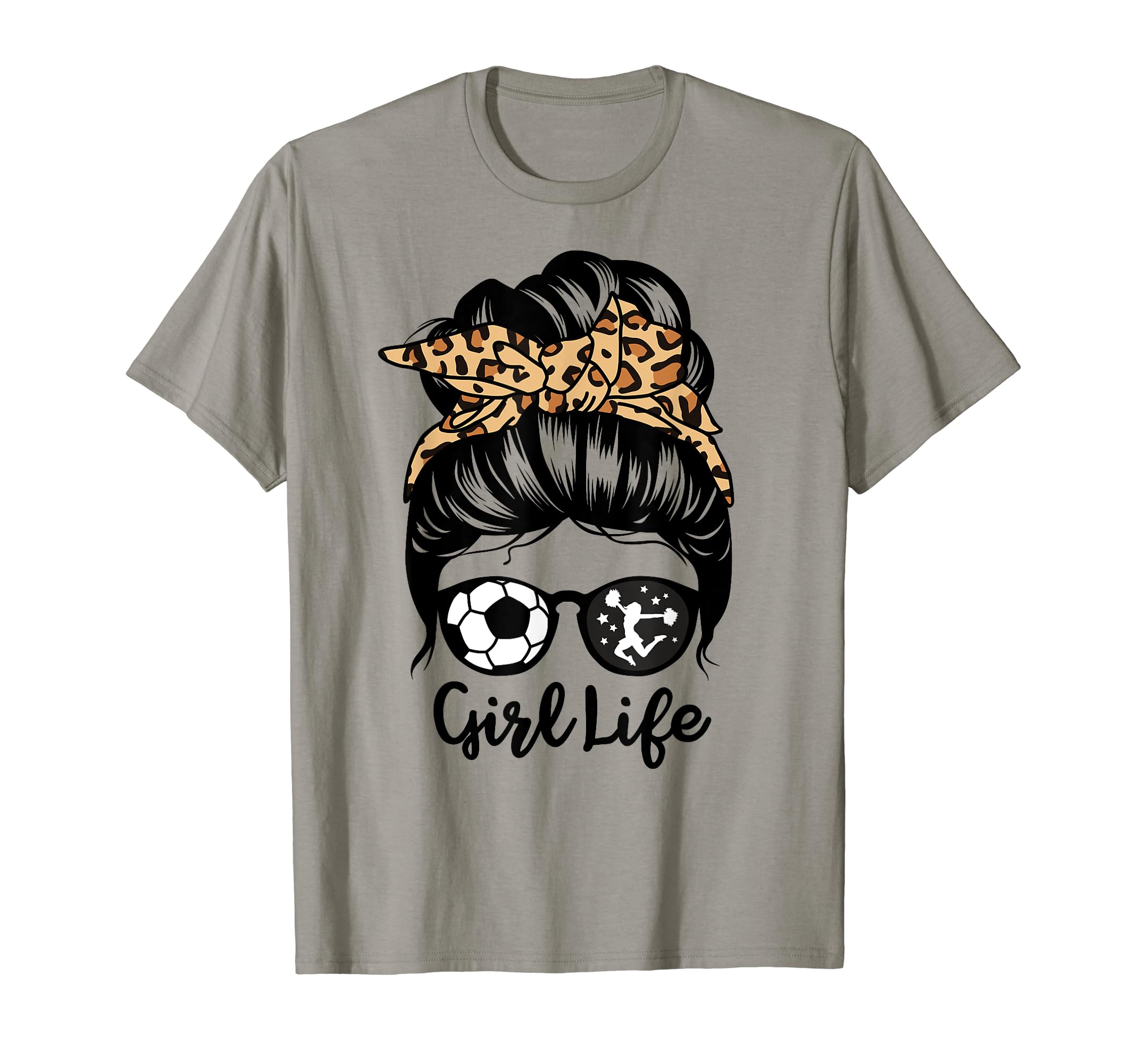 Life Messy Bun Hair Funny Soccer Cheer T-Shirt - Graphic Print Men Women