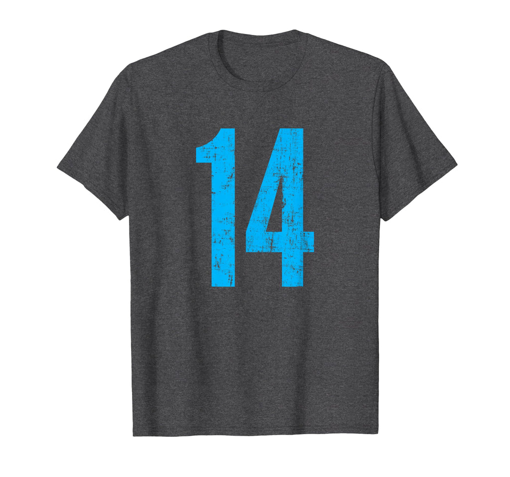 Number 14 Distressed Sport Team T-Shirt - Novelty Apparel for Adults