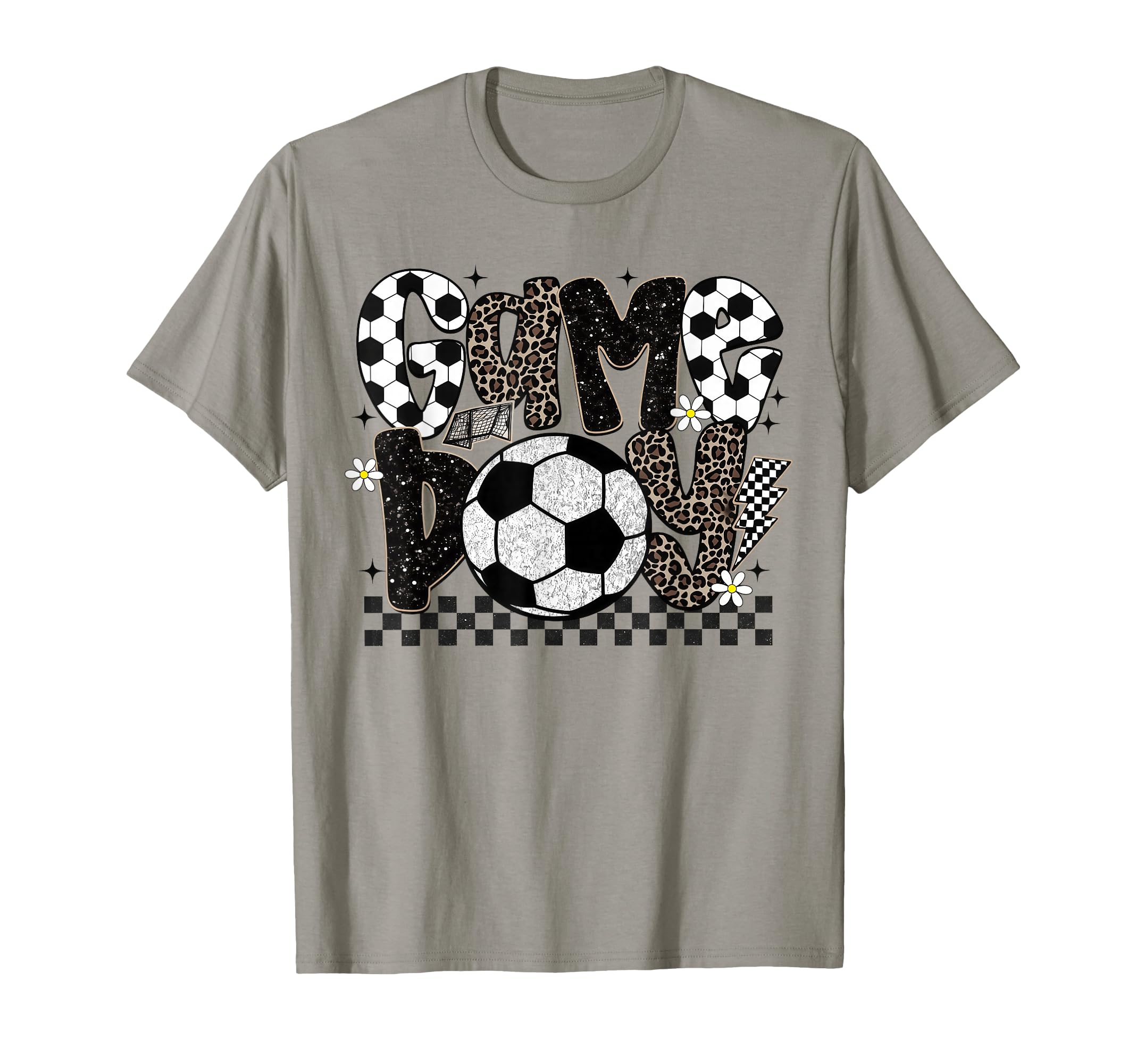 Checkered Soccer Game Day Leopard T-Shirt - Novelty Apparel for Adults