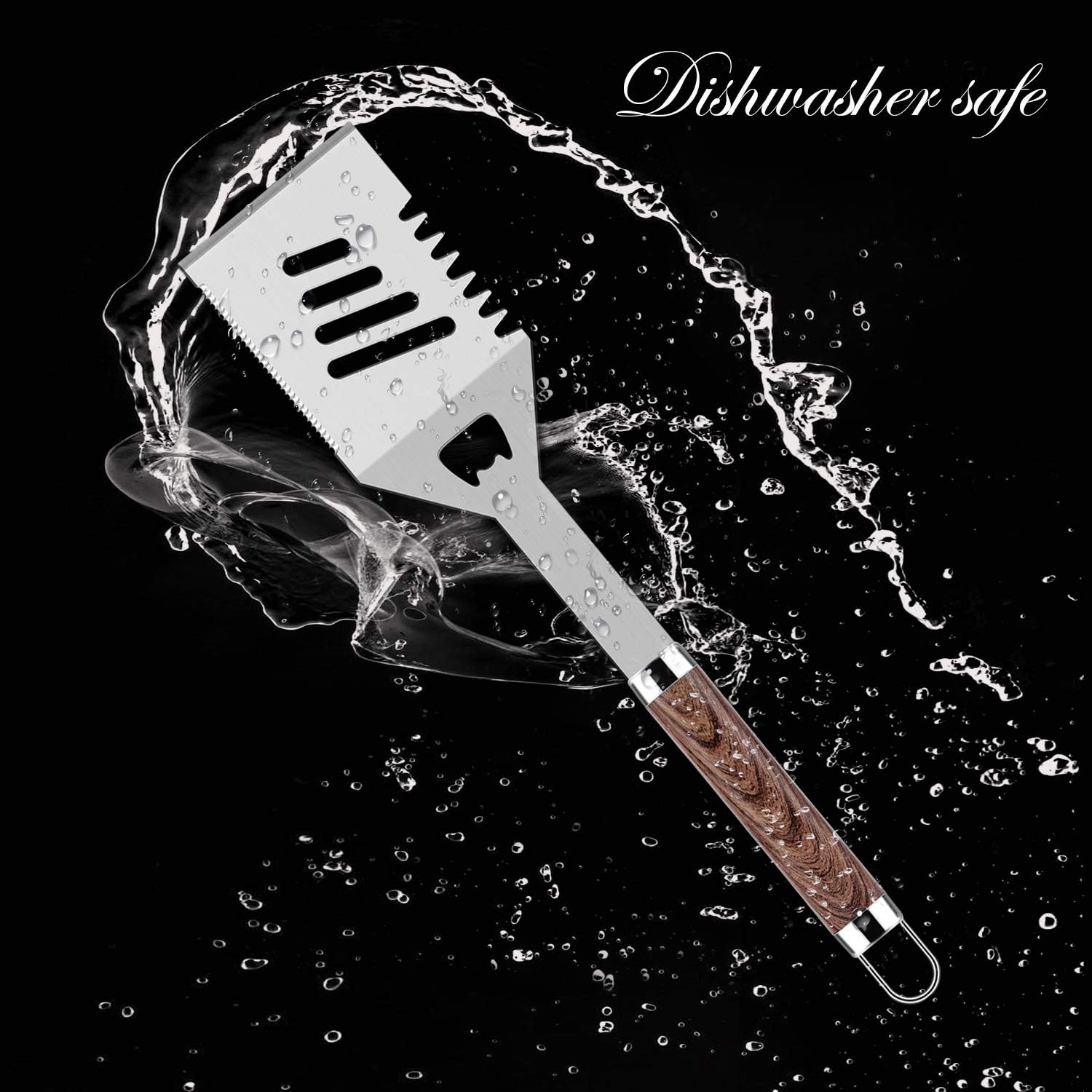 ROMANTICIST 30pcs BBQ Grill Tool Set for Men Dad, Heavy Duty Stainless Steel Grill Utensils Set, Non-Slip Grilling Accessories Kit with Thermometer, Mats in Aluminum Case for Fathers Day Brown
