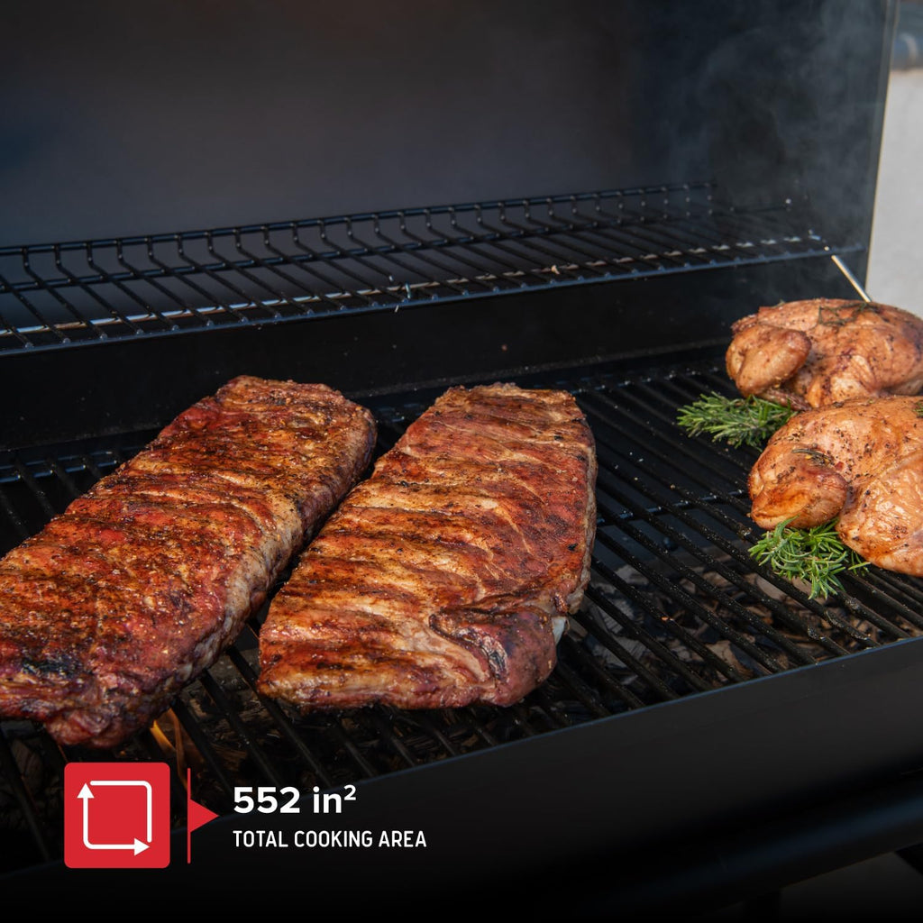 Nexgrill Premium 29" Charcoal Grill with Side Shelf, 552 SQ In Cooking Space, Adjustable Charcoal Tray, Chimney Air Vent, Warming Rack, Barrel Smoker Grill for Camping, Picnics, and More - 810-0029C