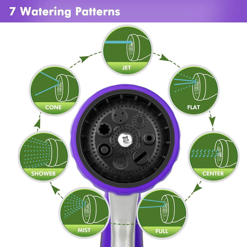 RESTMO Garden Hose Nozzle, Heavy Duty Metal Water Hose Nozzle with 7 Adjustable Spray Patterns, High Pressure Hand Sprayer with Flow Control, Best for Watering Plant & Lawn, Washing Car & Pet, Purple