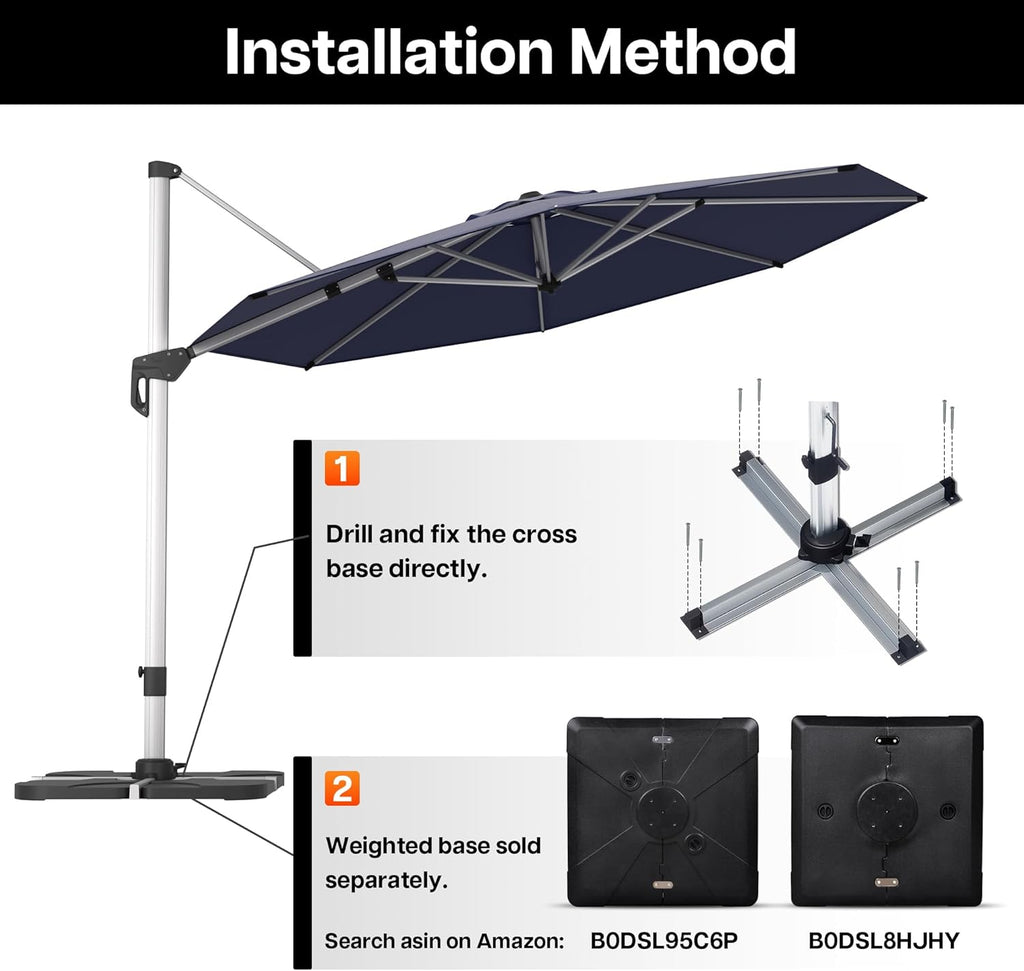 Patio Umbrella, 11FT Outdoor Cantilever Umbrella with 360-degree Rotation for Garden, Deck, Backyard, Pool and Beach, Navy Blue