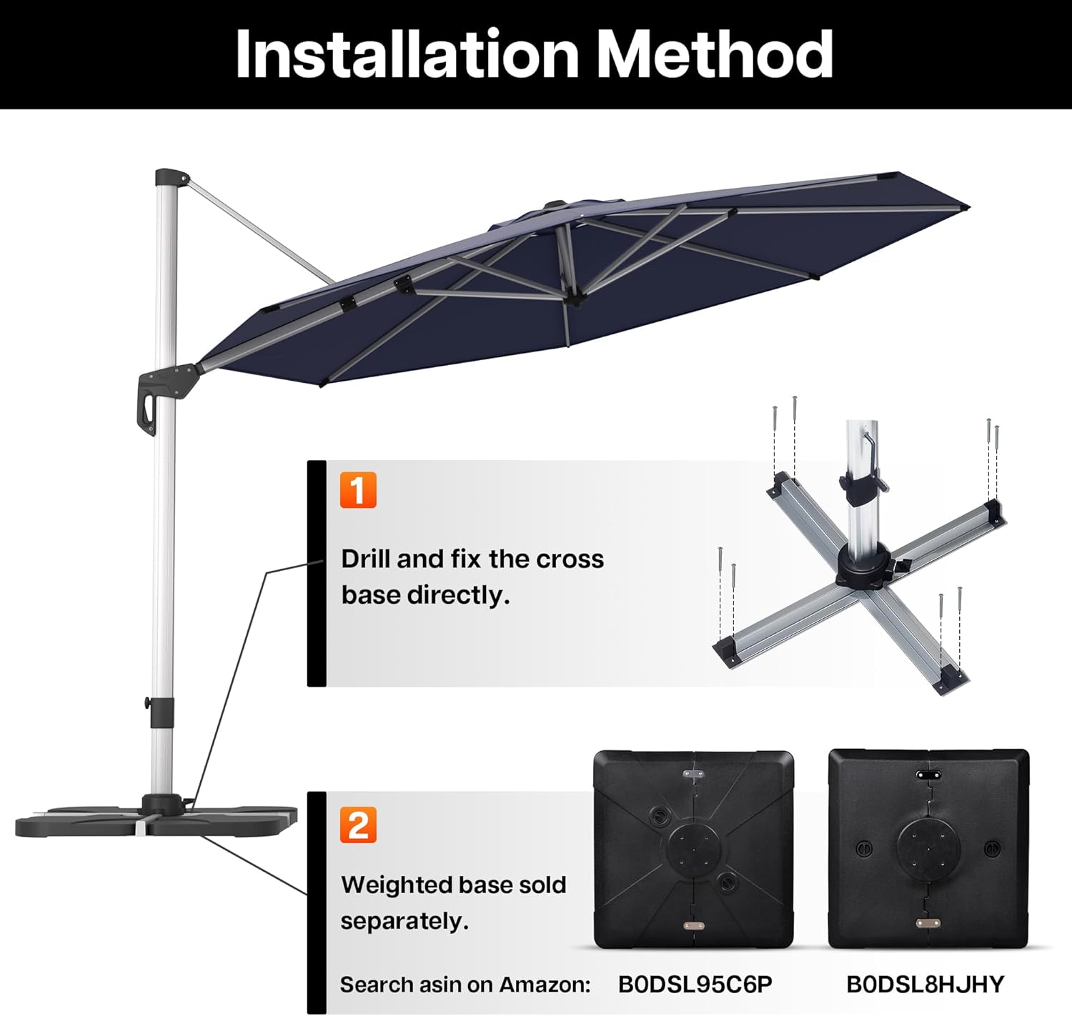 Patio Umbrella, 11FT Outdoor Cantilever Umbrella with 360-degree Rotation for Garden, Deck, Backyard, Pool and Beach, Navy Blue