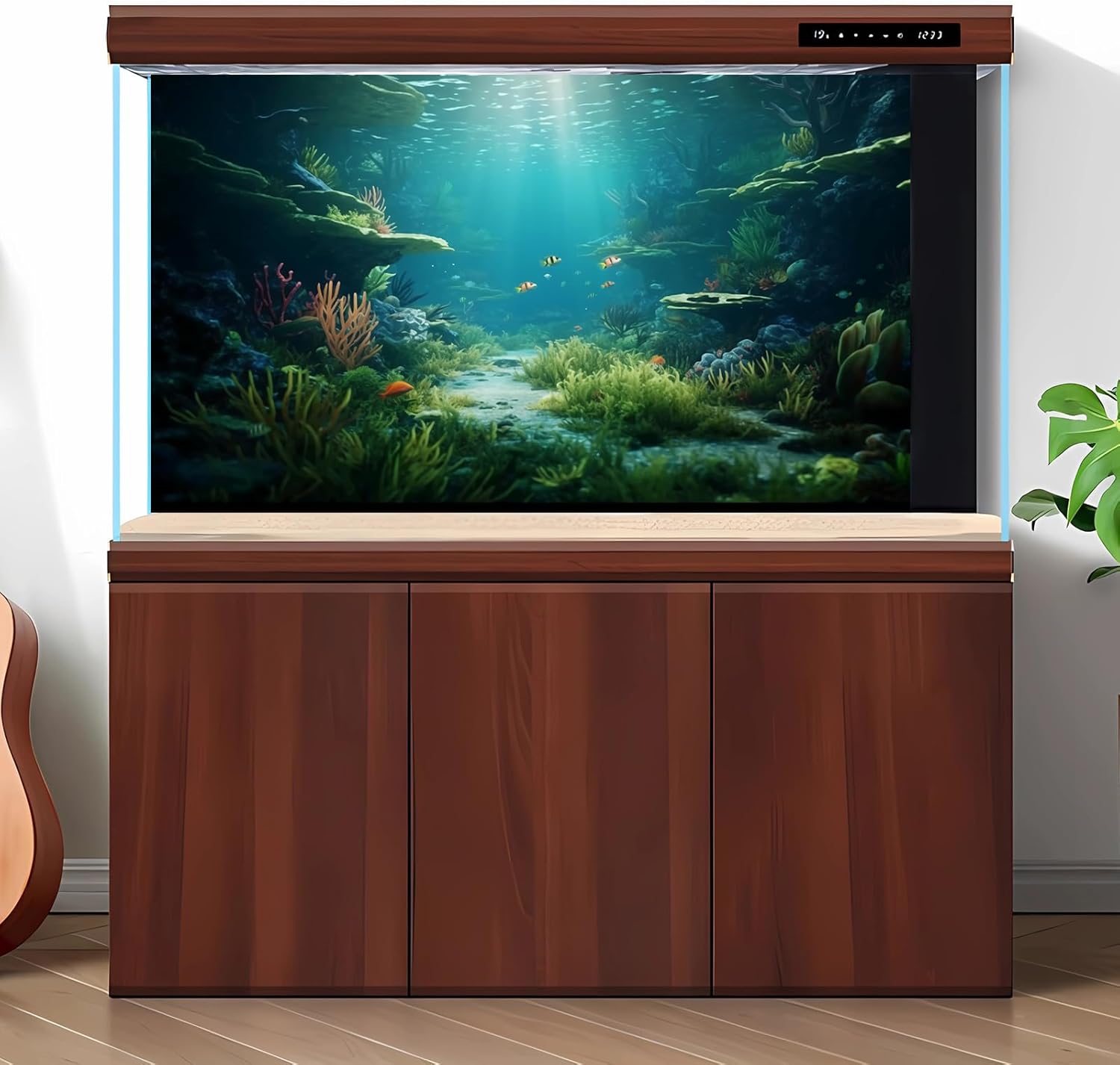 Ocean Floor Fish Tank Background Under The Sea Coral Reef Aquarium Background Underwater Aquatic Plants Corals Rock Cave Terrarium Backgrounds Tropical Fish Ocean Aquarium Backgrounds Decors 24x12in