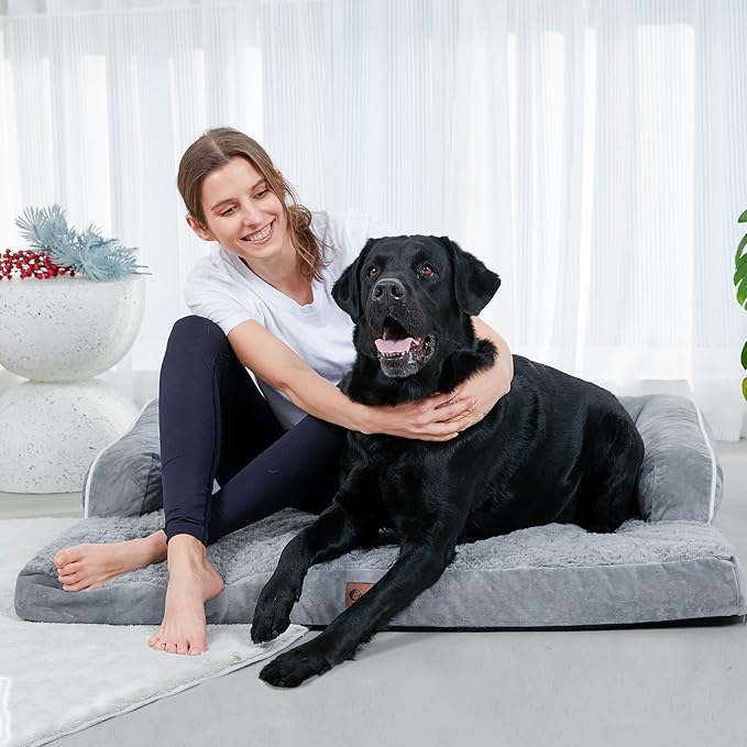 XXL Dog Bed with Bolsters, Orthopedic Dog Beds for Extra Large Dogs, Waterproof Dogs Beds XLarge with Removable Washable Cover, Nonskid Bottom (XX-Large, Grey)