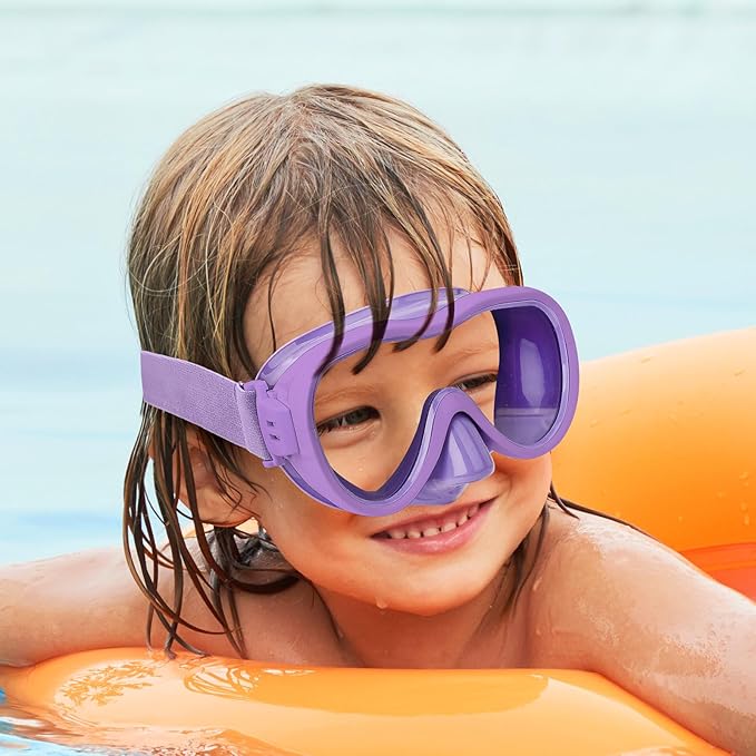 Kids Swim Goggles with Nose Cover, Anti-Leak Swim Mask with Elastic Fabric Strap, UV Protection Swimming Goggles for Kids