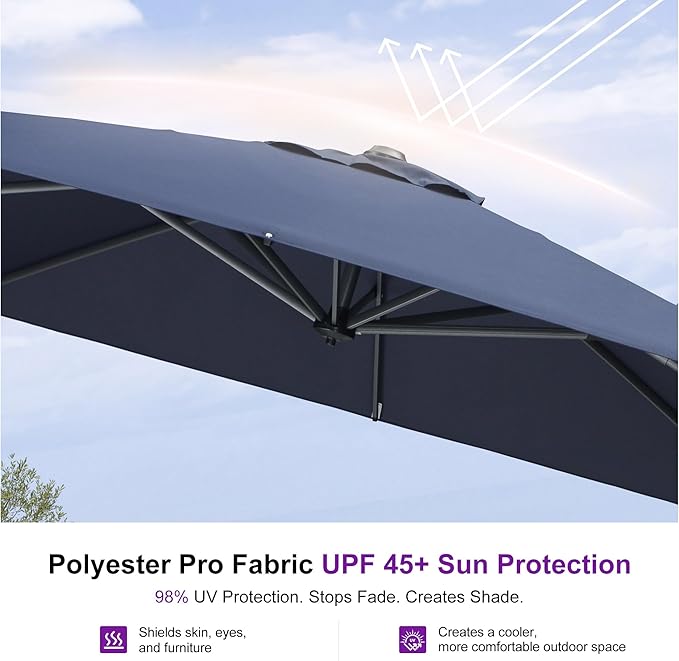 PURPLE LEAF Patio Umbrella with Base 10 Feet Outdoor Cantilever Square Umbrella Aluminum Offset Umbrella with 360-degree Rotation for Garden Deck Pool Patio, Navy Blue