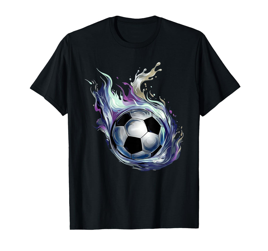 Blue Fire Soccer Ball Liquid Motion T-Shirt - Trendy Graphic Unisex