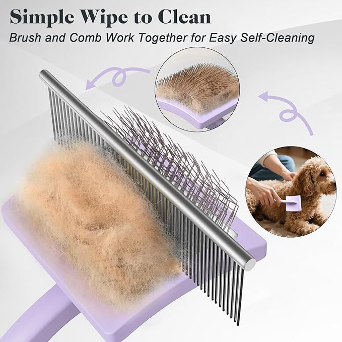 2PCS Slicker Brush for Dogs & Pet Comb,Professional Dog Grooming Brush (Goldendoodles,Poodles,Labradoodles) with Extra Long Pins to Effectively Remove Tangles, Knots and Mats (Light Purple)