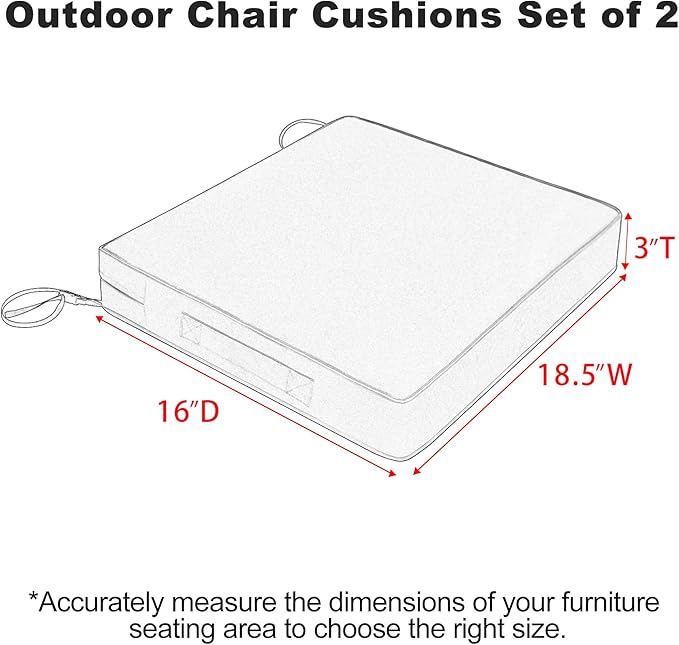 Favoyard Patio Chair Cushions 18.5 x 16 x 3 Inch Waterproof Outdoor Seat Cushions for Patio Furniture 3-Year Color Fastness Garden Sofa Couch Pads with Handle & Adjustable Straps Set of 2, Dark Grey