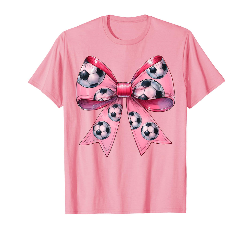 Coquette Bow Soccer Ball Pattern T-Shirt - Casual Everyday Wear Men Women