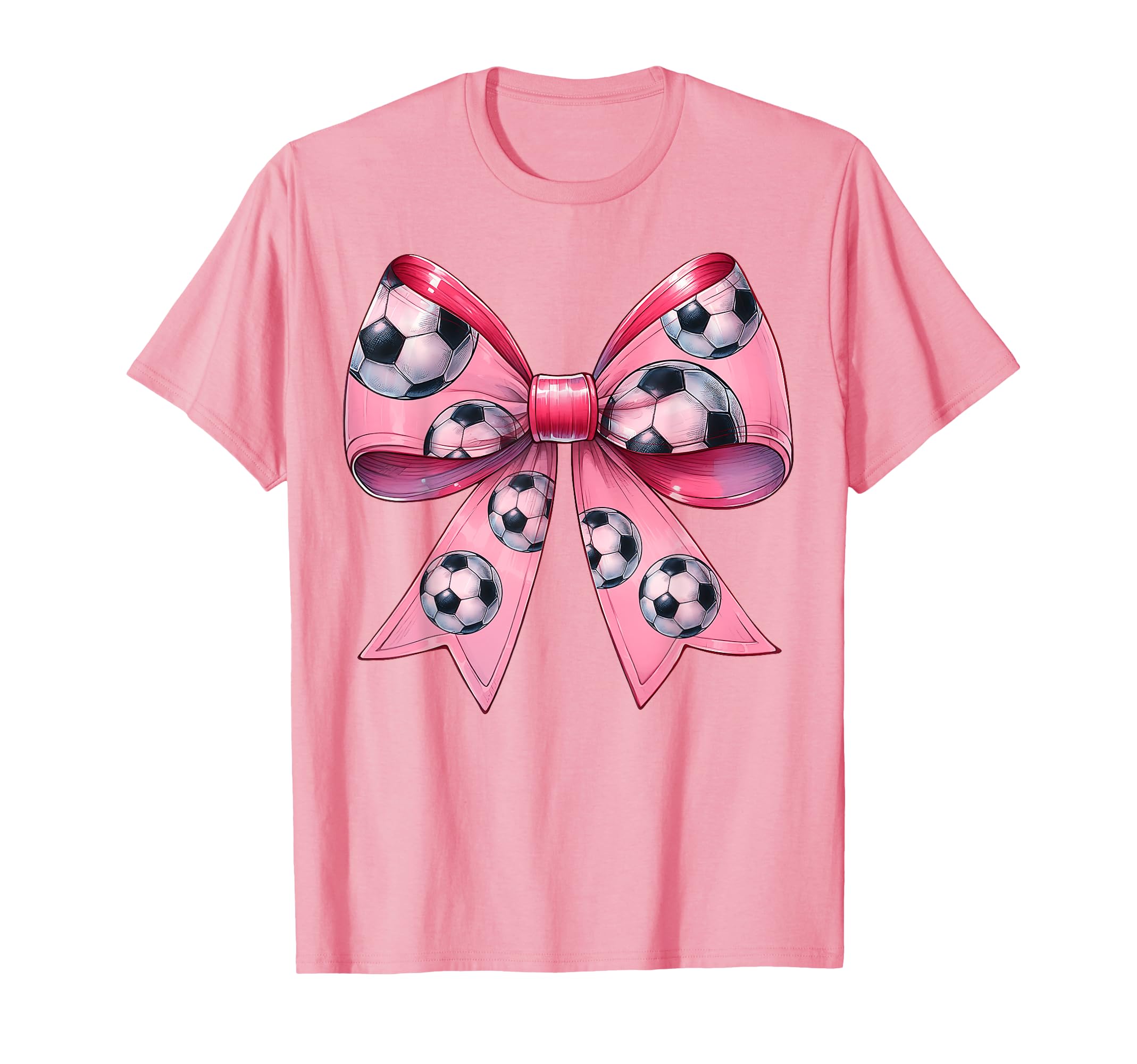 Coquette Bow Soccer Ball Pattern T-Shirt - Casual Everyday Wear Men Women