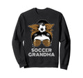 Funny Soccer Grandma Leopard Messy Bun Sweatshirt - Unique Graphic Unisex