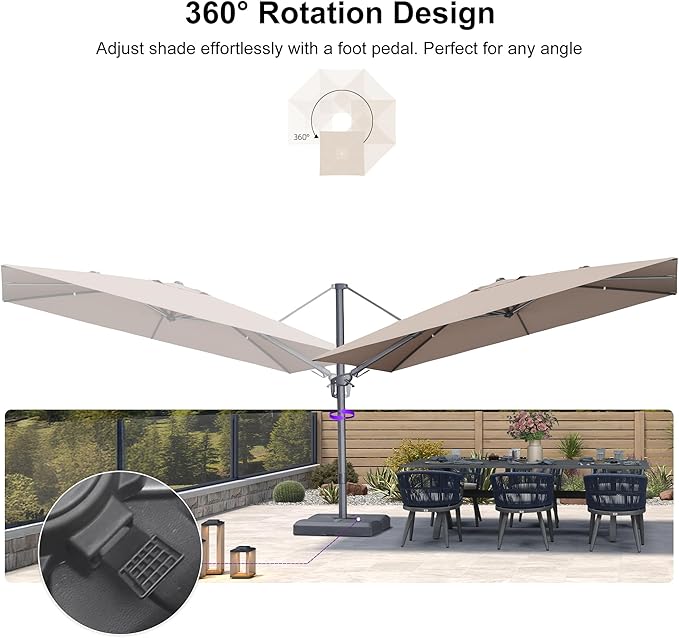 PURPLE LEAF 11.5' X 8' Left-right Tilting Outdoor Patio Umbrella Swivel Offset Cantilever Heavy Duty Rectangle Aluminum Umbrella with UV Resistant for Deck Pool Patio Backyard, Sand Dune