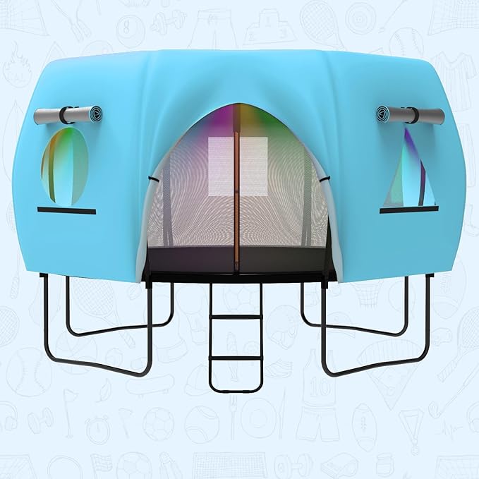 Gardenature 10FT/12FT/14FT Trampoline Tent(Tent Only), Fit Round Trampolines, Shade Cover with LED Light, Outdoor Trampolien Accessories, Anti-Tear, Beige