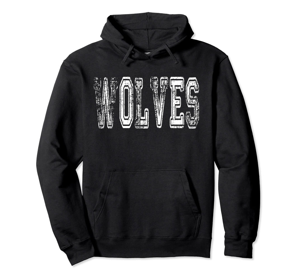 Wolves Mascot Distressed School Sports Name Hoodie - Unique Graphic Unisex