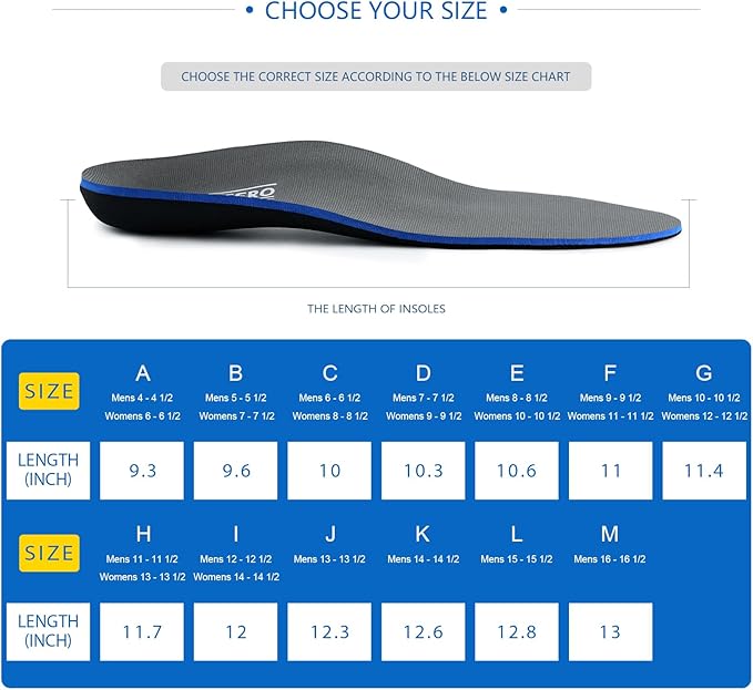 Plantar Fasciitis Feet Insoles Arch Supports Orthotics Inserts Relieve Flat Feet, High Arch (Mens 7-7 1/2 | Womens 9-9 1/2)