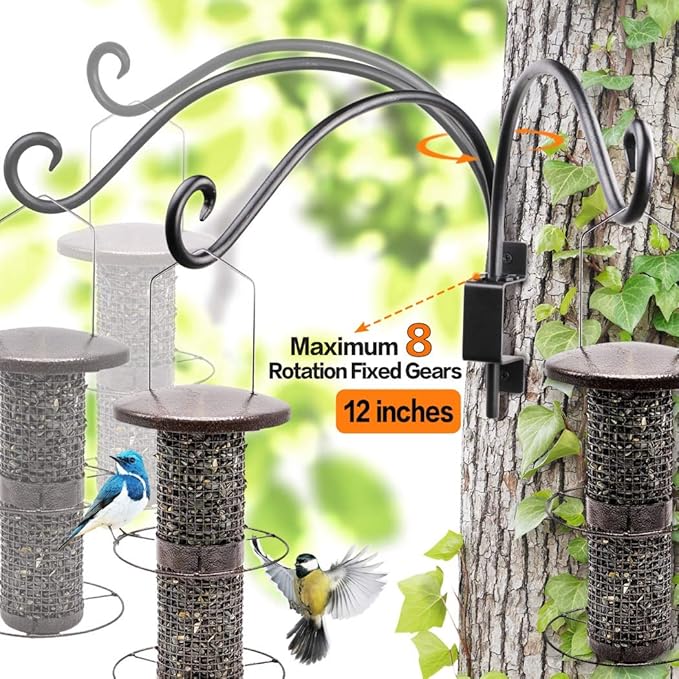 AJART Bird Feeder Hanger of Swivel Hanging Plant Bracket for Outdoor(Black) More Suitable for Outside birdhouses Plant Hooks (12"-2PCs)