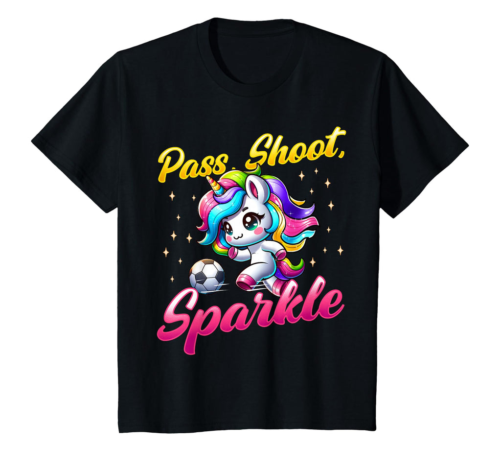 Pass Shoot Sparkle Soccer Player Unicorn T-Shirt - Unique Graphic Men Women