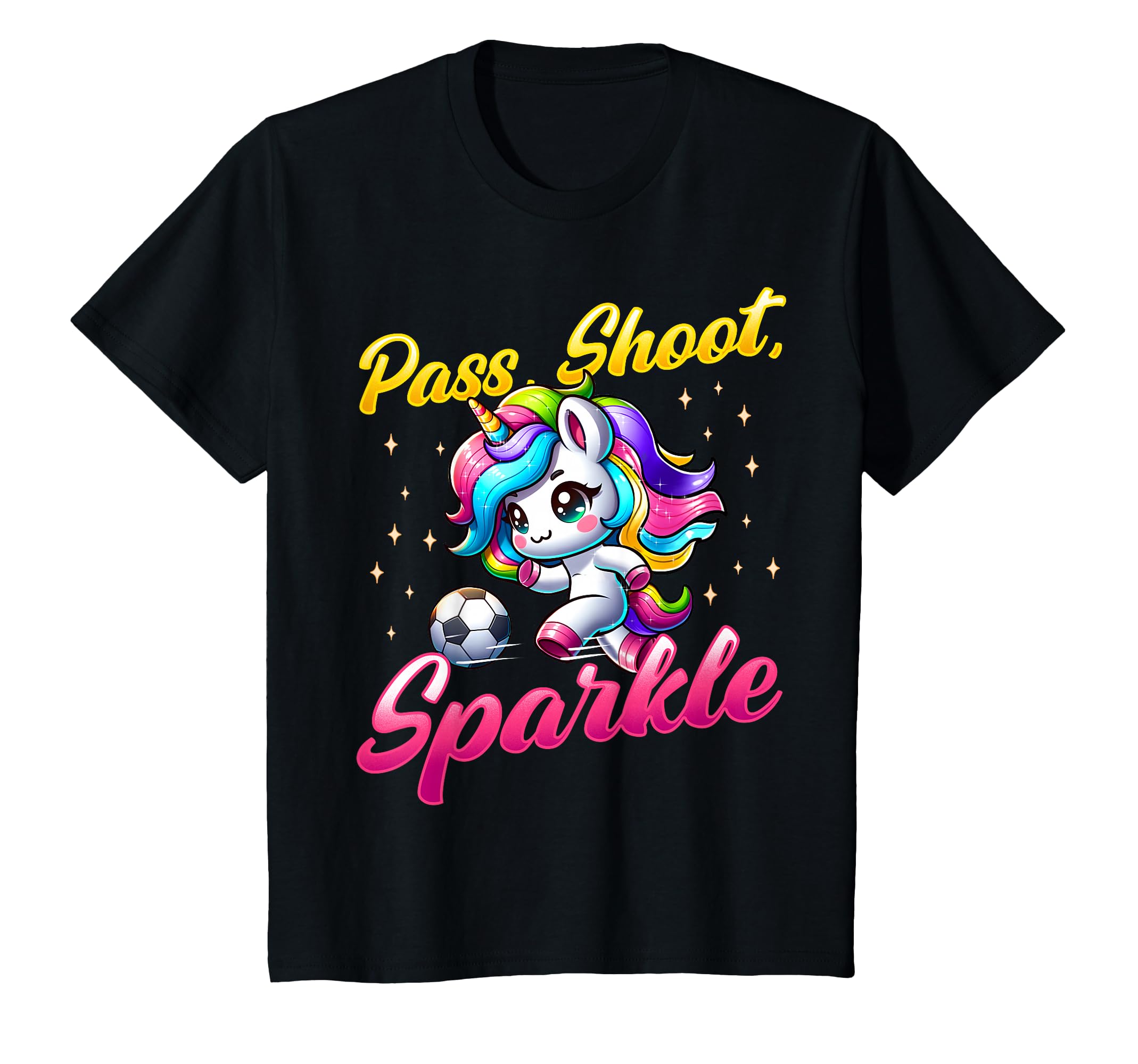 Pass Shoot Sparkle Soccer Player Unicorn T-Shirt - Unique Graphic Men Women
