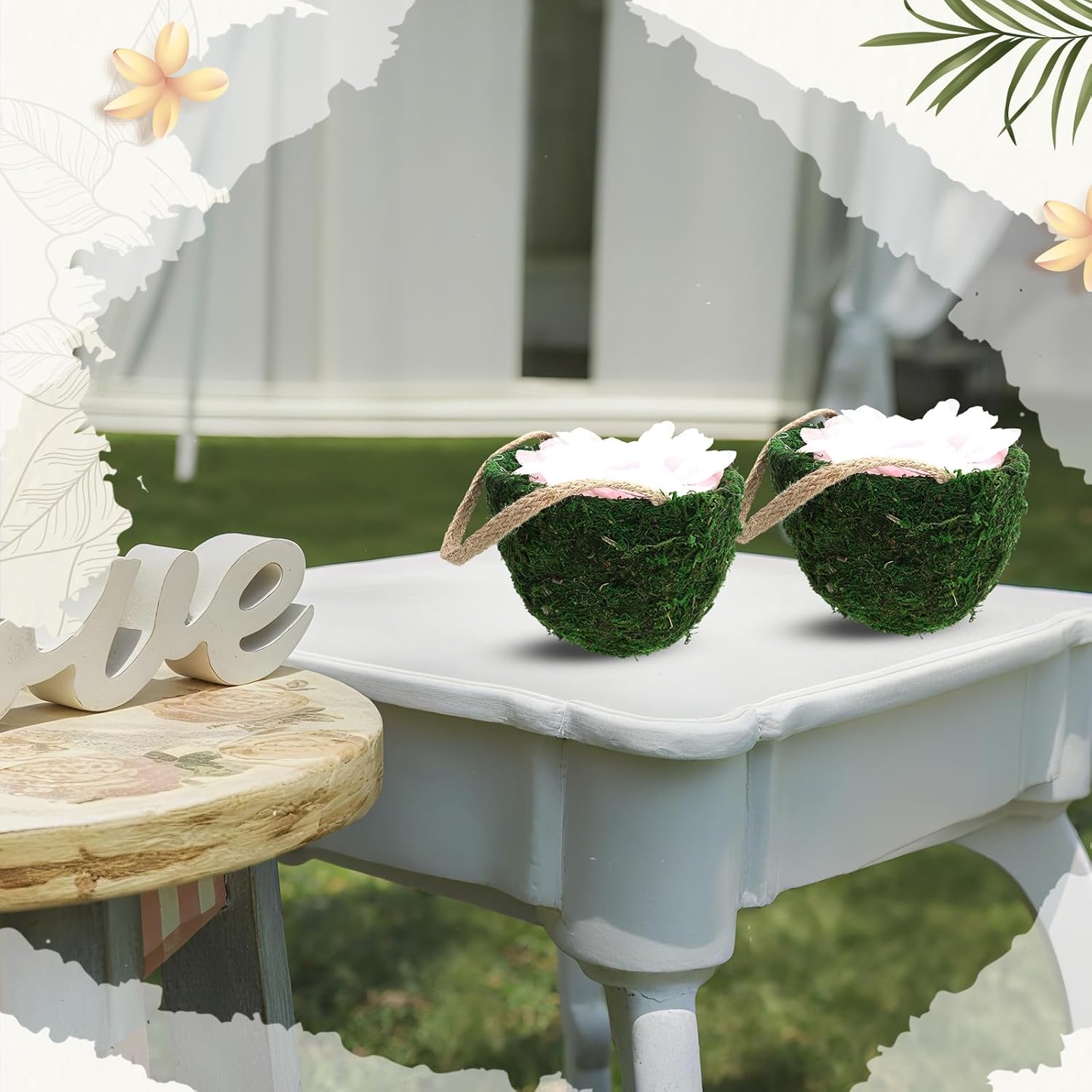 Leinuosen 2 Pcs Wedding Flower Baskets, Moss Style Small Baskets with Handles for Gifts Wedding Floral Decoration Flowers Petal Candy Storage and Home Decoration