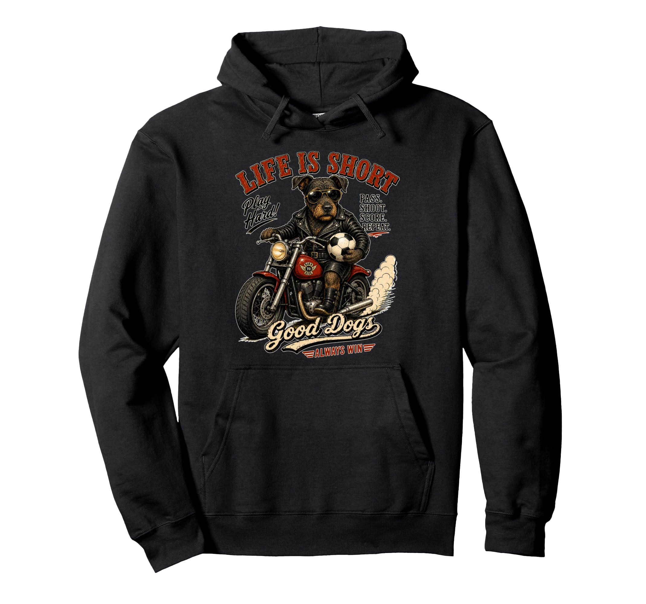 Patterdale Terrier Motorbike Love Footbal Hoodie - Graphic Print Men Women