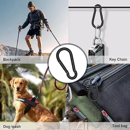 KINLINK 25 Pack Black Carabiner Clip, 2.36 inch Heavy Duty Spring Snap Hook, Small Caribeener Clips for Outdoor Camping, Swing Set, Hammock, Hiking Travel, Fishing, Quick Link Keychain
