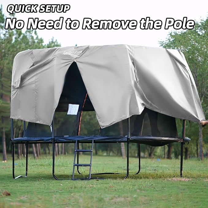 Gardenature 10FT/12FT/14FT Trampoline Tent(Tent Only), Fit Round Trampolines, Shade Cover with LED Light, Outdoor Trampolien Accessories, Anti-Tear, Beige