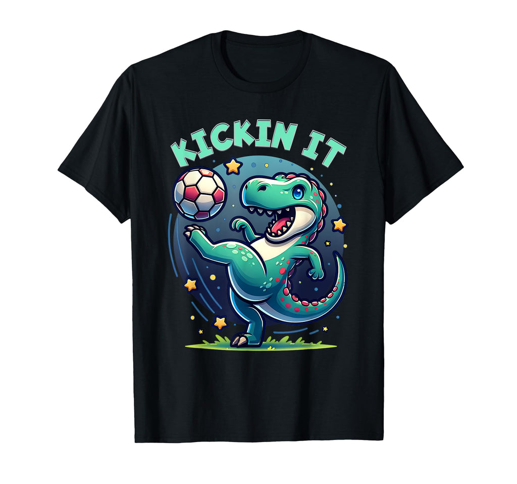 Kickin It T Rex Dinosaur Playing Soccer T-Shirt - Aesthetic Graphic Unisex