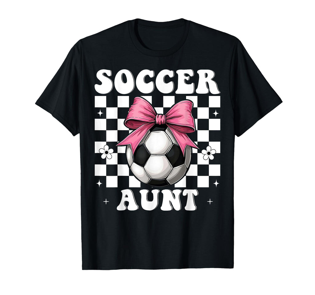 Soccer Aunt Soccer Auntie Coquette Bow T-Shirt - Trendy Graphic Unisex
