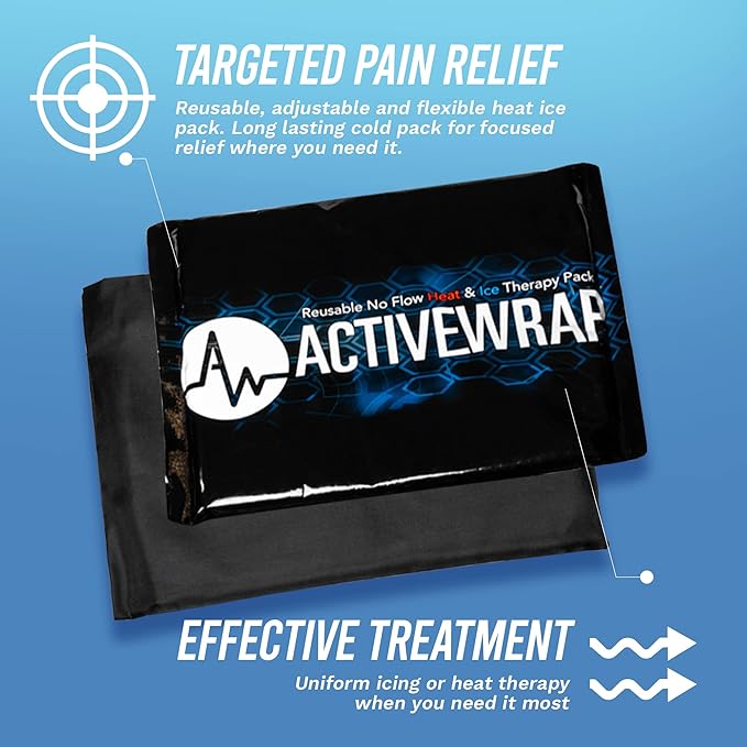 Activewrap Reusable Ice Packs for Injuries - Hot and Cold Gel Compress for Injury Recovery and Pain Relief, Soft, Flexible, Leakproof Pad for Back, Knee, Hip, & Shoulder - Small (4.5X 6.5 inches)