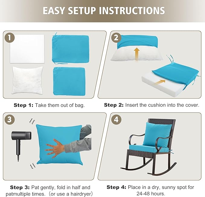 Outdoor Cushions for Patio Furniture, Waterproof Outdoor Chair Cushion w/Fade-Resistant, Removable & Machine-Washable Cover, 22x22 Inch, Deep Seat Sofa/Couch Pad Replacement – Set of 4, Teal